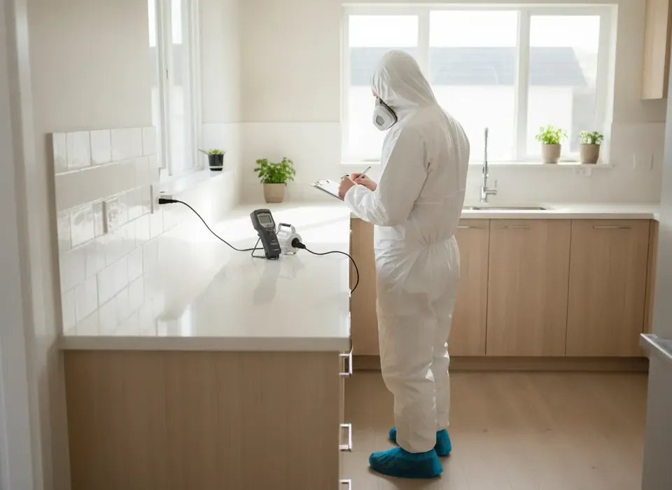 Assessor documenting a mold inspection