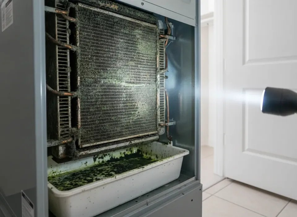 Mold on an air handler coil and drain pan